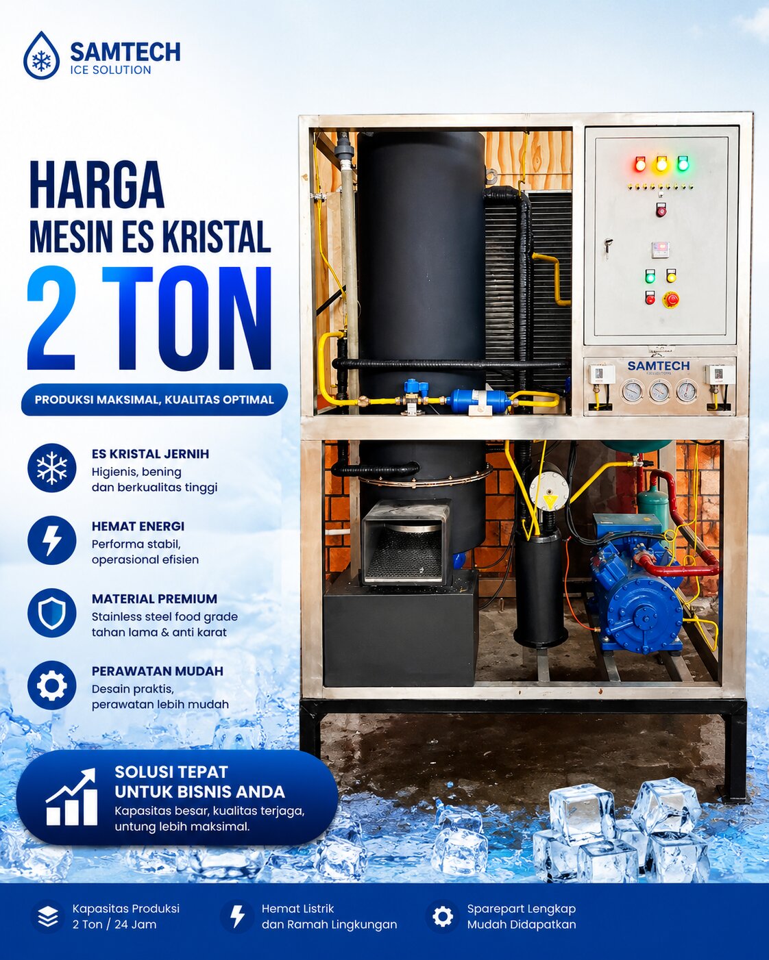 Harga Mesin Es Kristal 2 Ton Terbaru – Solusi Produksi Es Kristal Skala Industri