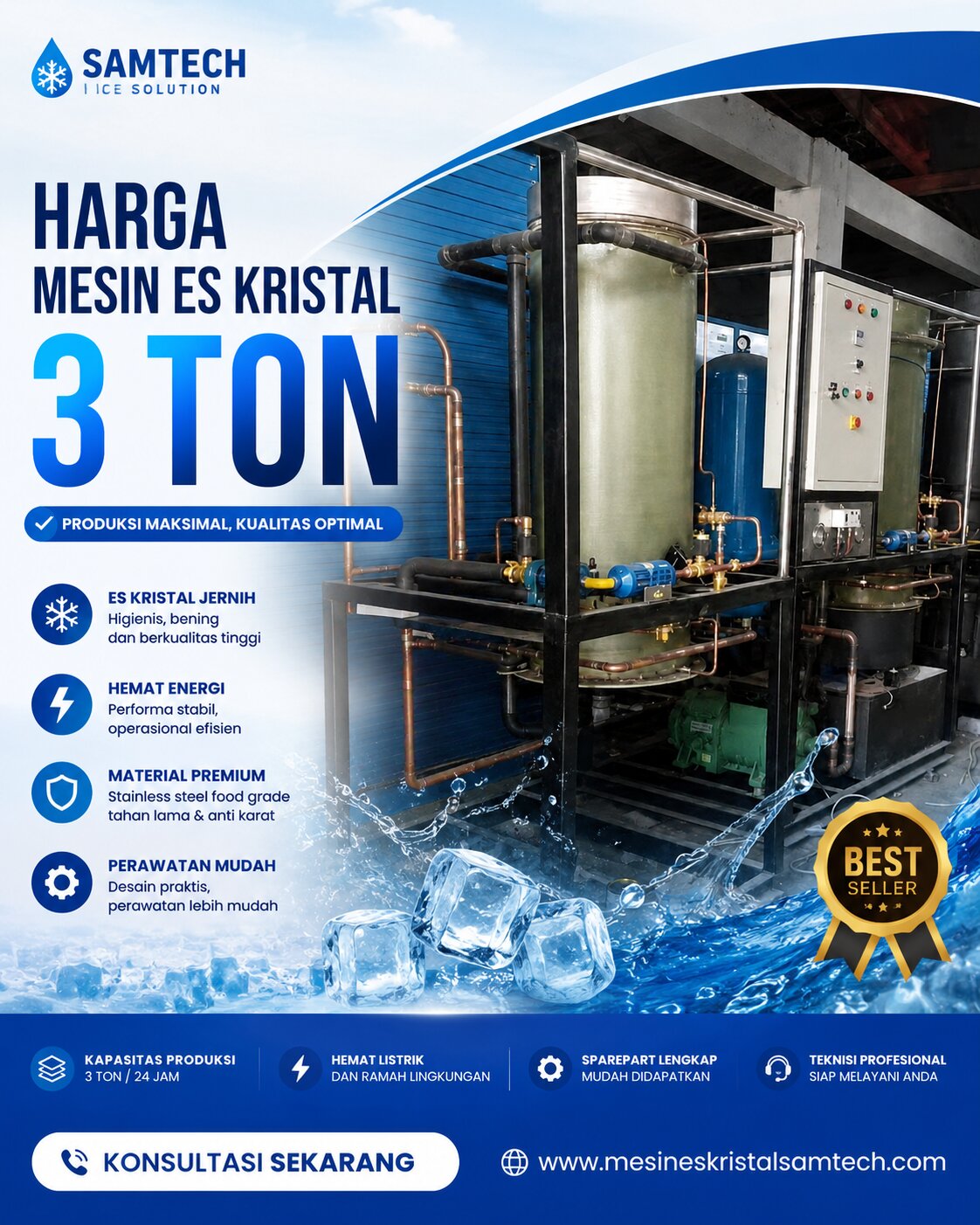 Harga Mesin Es Kristal 3 Ton – Solusi Produksi Es Skala Industri dengan Kapasitas Besar